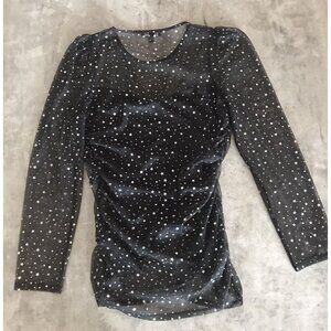 Y2K Express Top Womens Medium Ruched Fairy Grunge Whimsigoth Mesh Celestial Goth